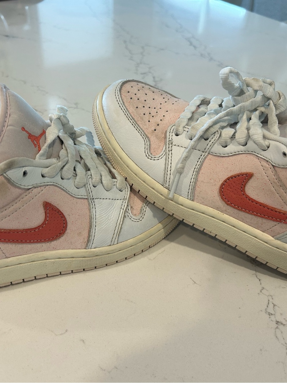 Jordan Kids Pink and White Sneakers with Coral Swoosh